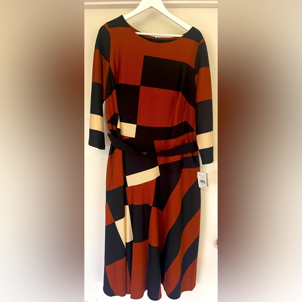 Black, Rust & Tan Dress—perfect for the office or an evening event.